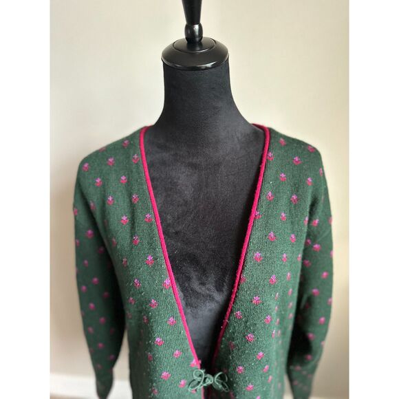 PENDLETON SOPHISTICATES Vintage Wool Green Pink Toggle Polka Dot Cardigan Size L - Picture 4 of 7